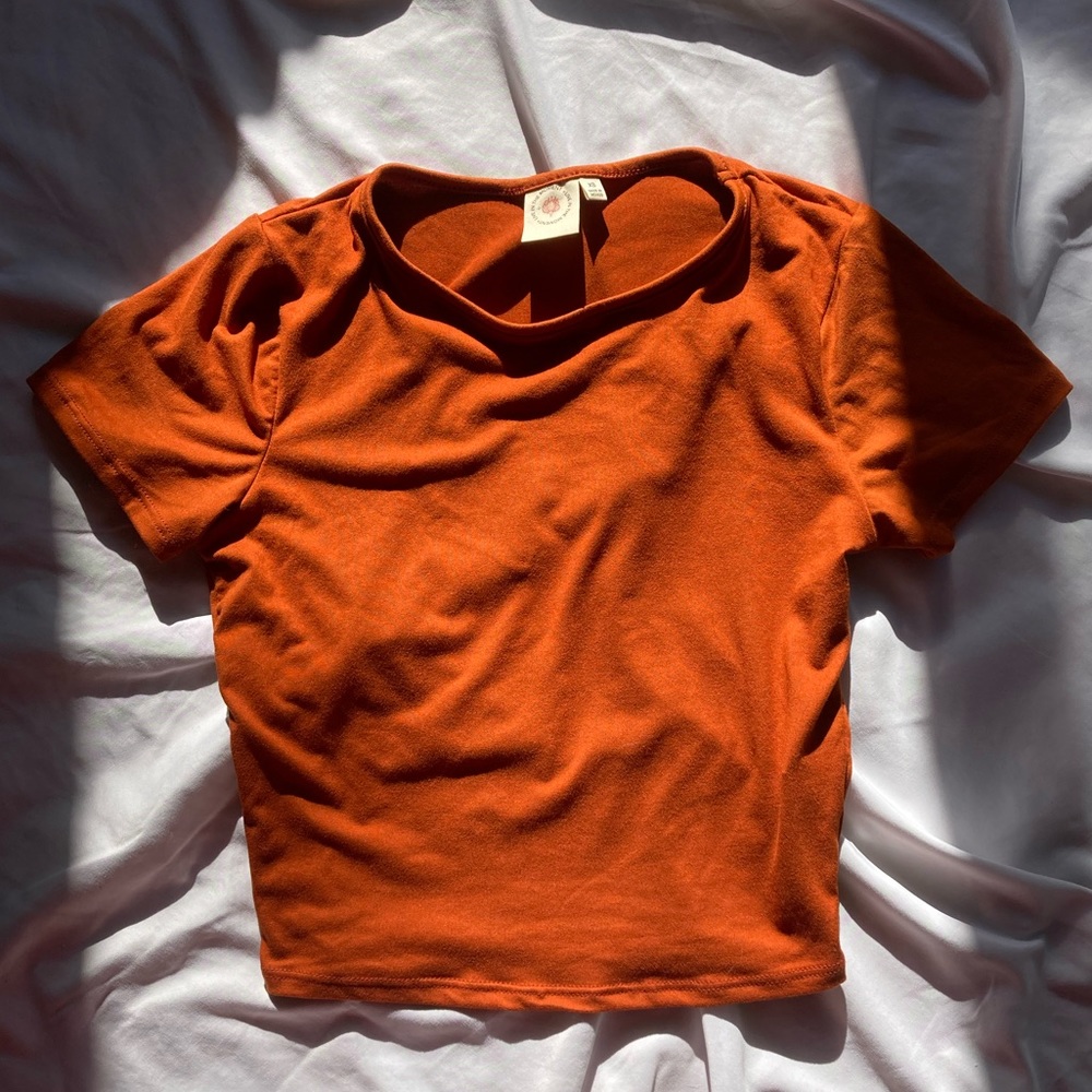 LIVE IN THE MOMENT Cropped Burnt Orange T-Shirt - Size XS